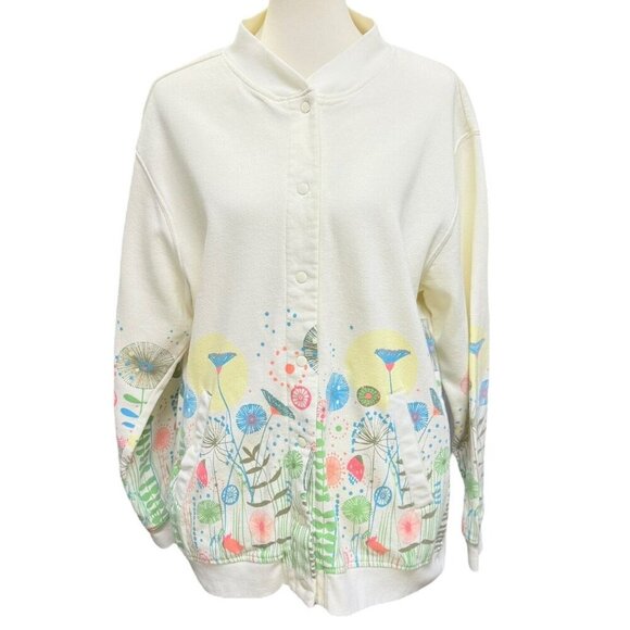 Blair Cream Floral Snap Front Jacket Women's L Spring Garden Print Lightweight - Picture 1 of 16